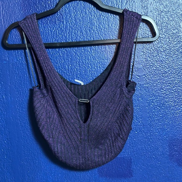Free People Purple Ribbed Crop Tank Top size Small - Picture 3 of 9